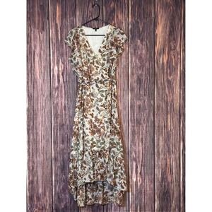 Drew Maxi Dress Womens Large Brown Floral Paisley Wrap Ruffle Terra Vintage